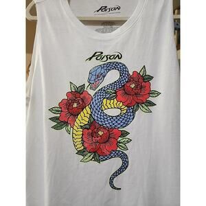 NEW POISON Band White Sleeveless Tank Front Vibrant Graphic XL Excellent A127